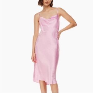 Aritzia • De Niro Crushed Crinkle Light Pink Satin Slip Dress Spaghetti Straps